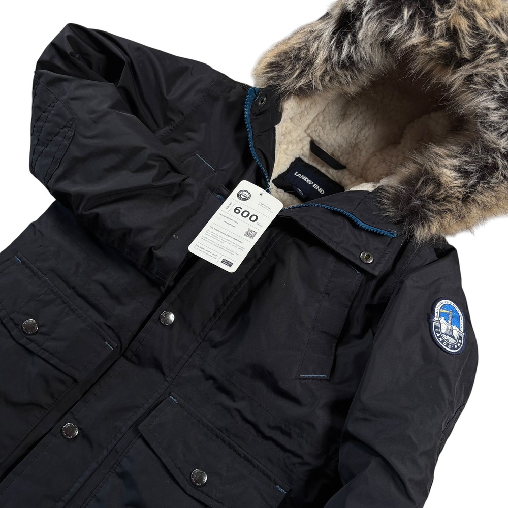Lands' End Black Kids Parka with Faux Fur Trim
